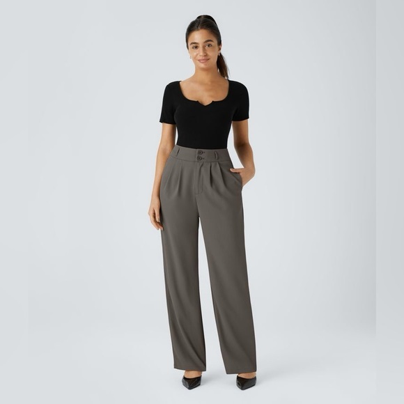HALARA Pants - Halara Flex High Waisted Zipper Pocket Shirred Straight Leg Work Pants